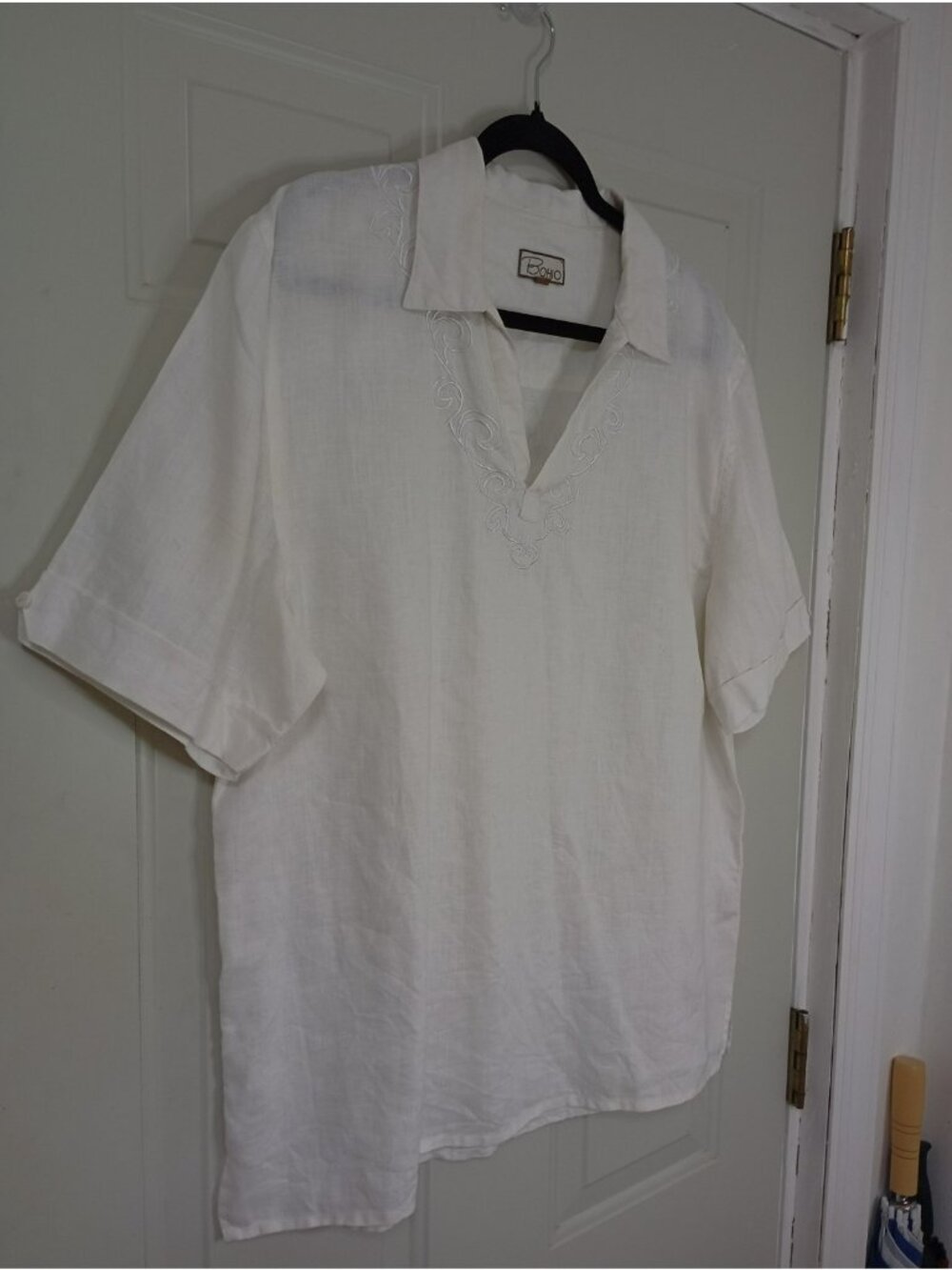 Bohio Mens 100% Linen Shirt Pullover Short Sleeve White Size L Summer - Picture 3 of 8